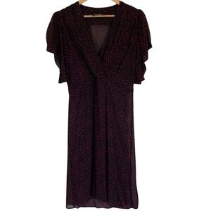 Vintage Popi Womens Black Red Polka Dot Dress‎ Size Large Elbow Sleeve Feminine